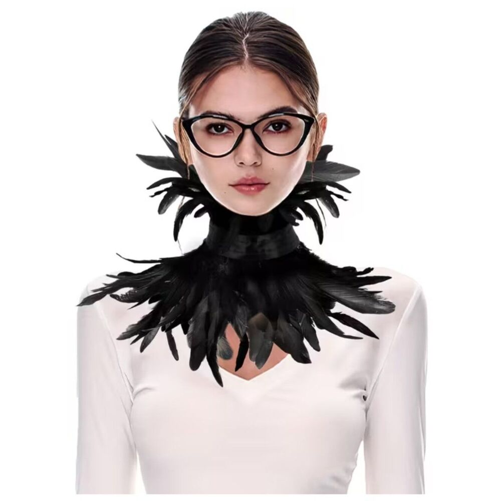 NWT Gothic Black Feather Collar Choker Costume Cape Ruffle Neck Corset Cosplay